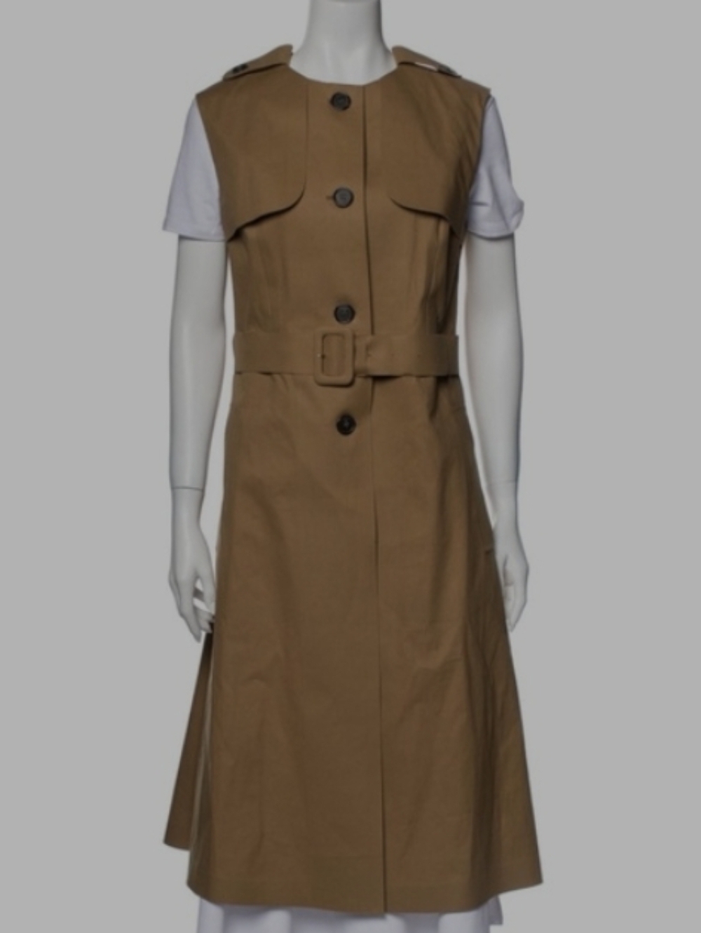 MARNI EUC KHAKI BELTED SLEEVELESS TRENCH COAT SIZE 40
